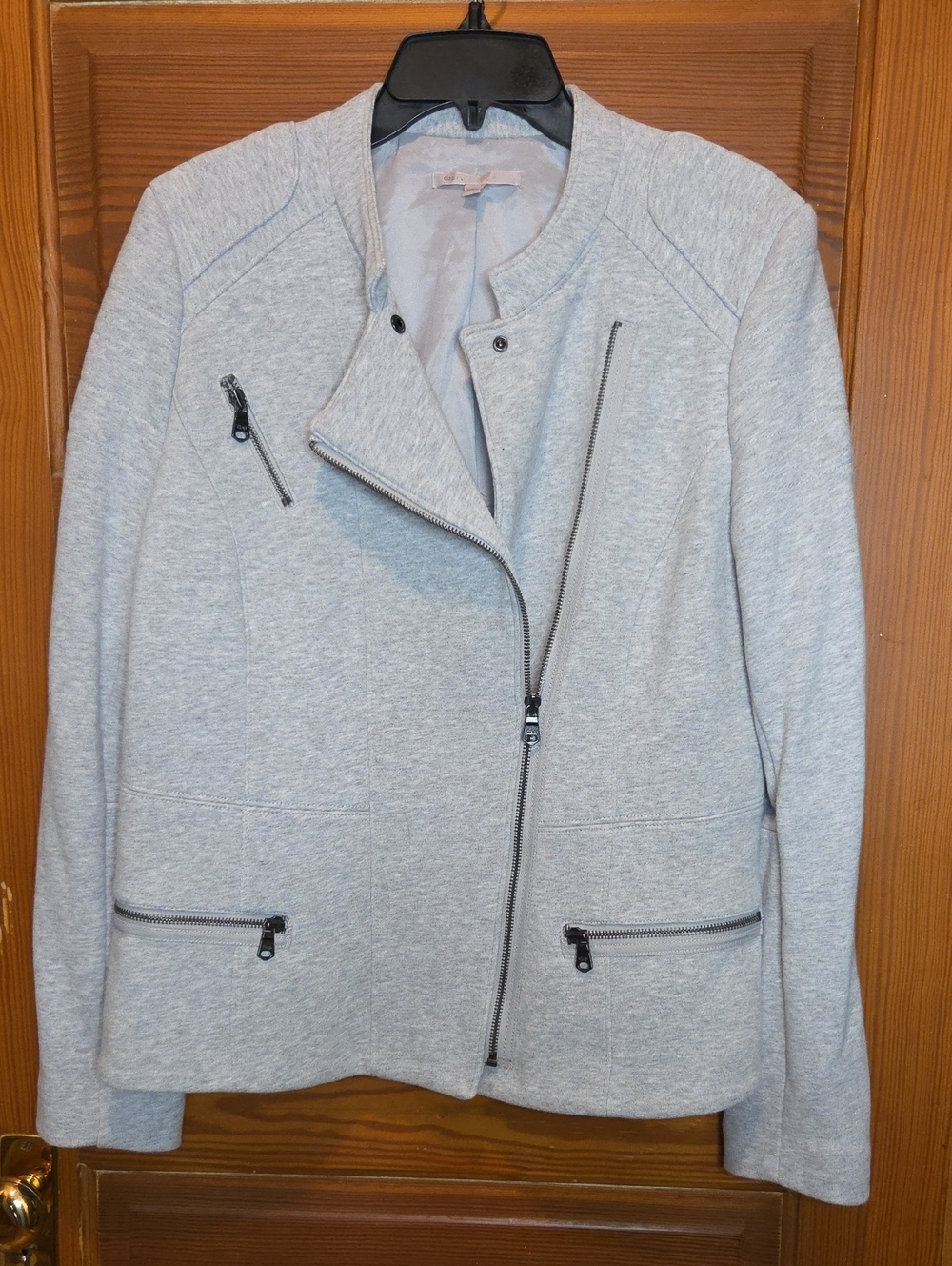 GAP Light Gray Asymmetrical Zip Bomber Jacket